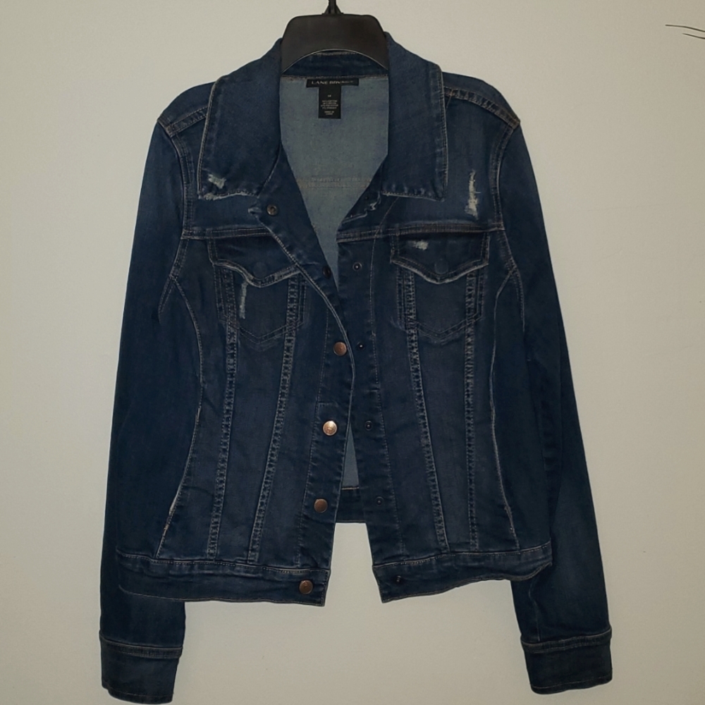Lane Bryant Jean Jacket- Sz:14, EUC, slightly distressed detail w/  snap buttons